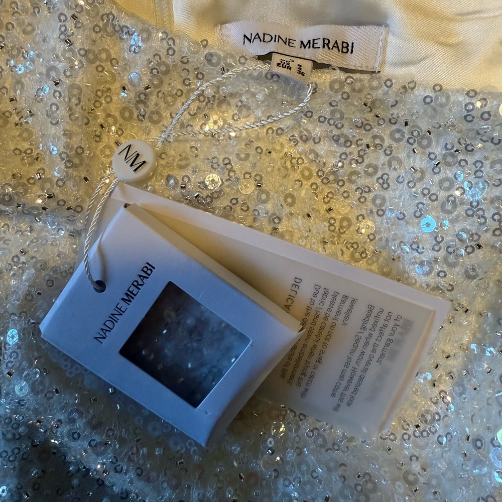 NADINE MERABI White Mini Dress with Feather Detail - Picture 8 of 8